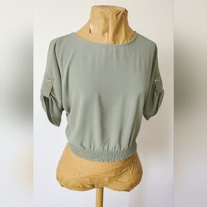 Michael Kors Green Cuffed Sleeve Blouse